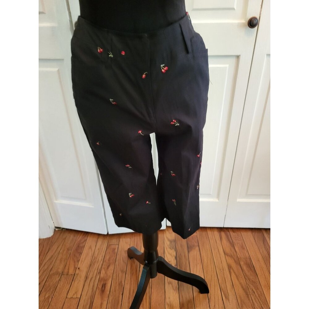 Vintage y2k Cherry Print Pedal Pushers sz 7 Bermuda Shorts Pinup Rockabilly Twee